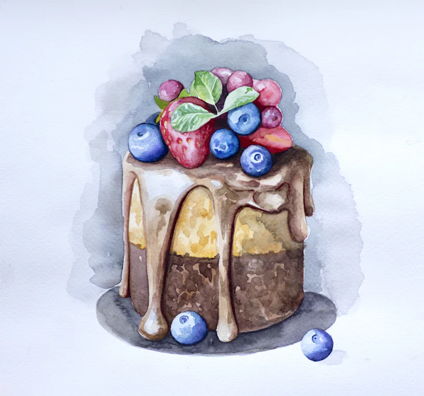 Golden salted caramel drip cake with praline crumble on a warm wood surface